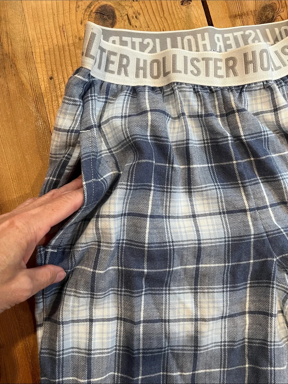 HOLLISTER Sleep XS Blue Flannel Check Pants Flared